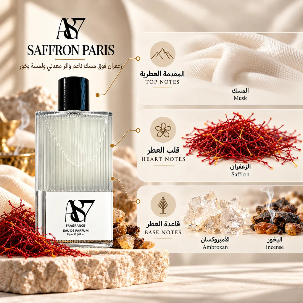 Saffron Paris notes: Musk; Saffron; Ambroxan, incense